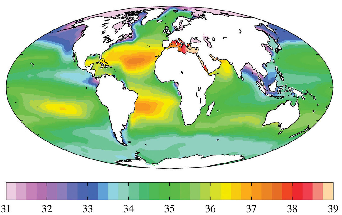 Figure 4: Global sea-surface salinity (PSU)